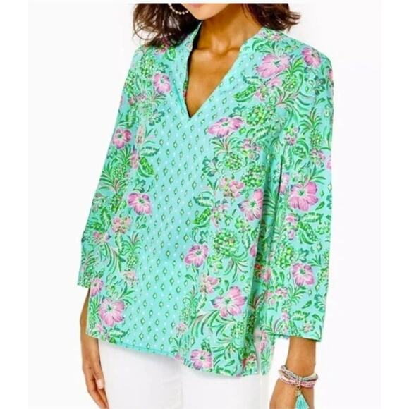 Lilly Pulitzer Luna Bay Tunic Womens Medium Surf Blue Oh Diamond Girl Resort Top - Picture 1 of 10
